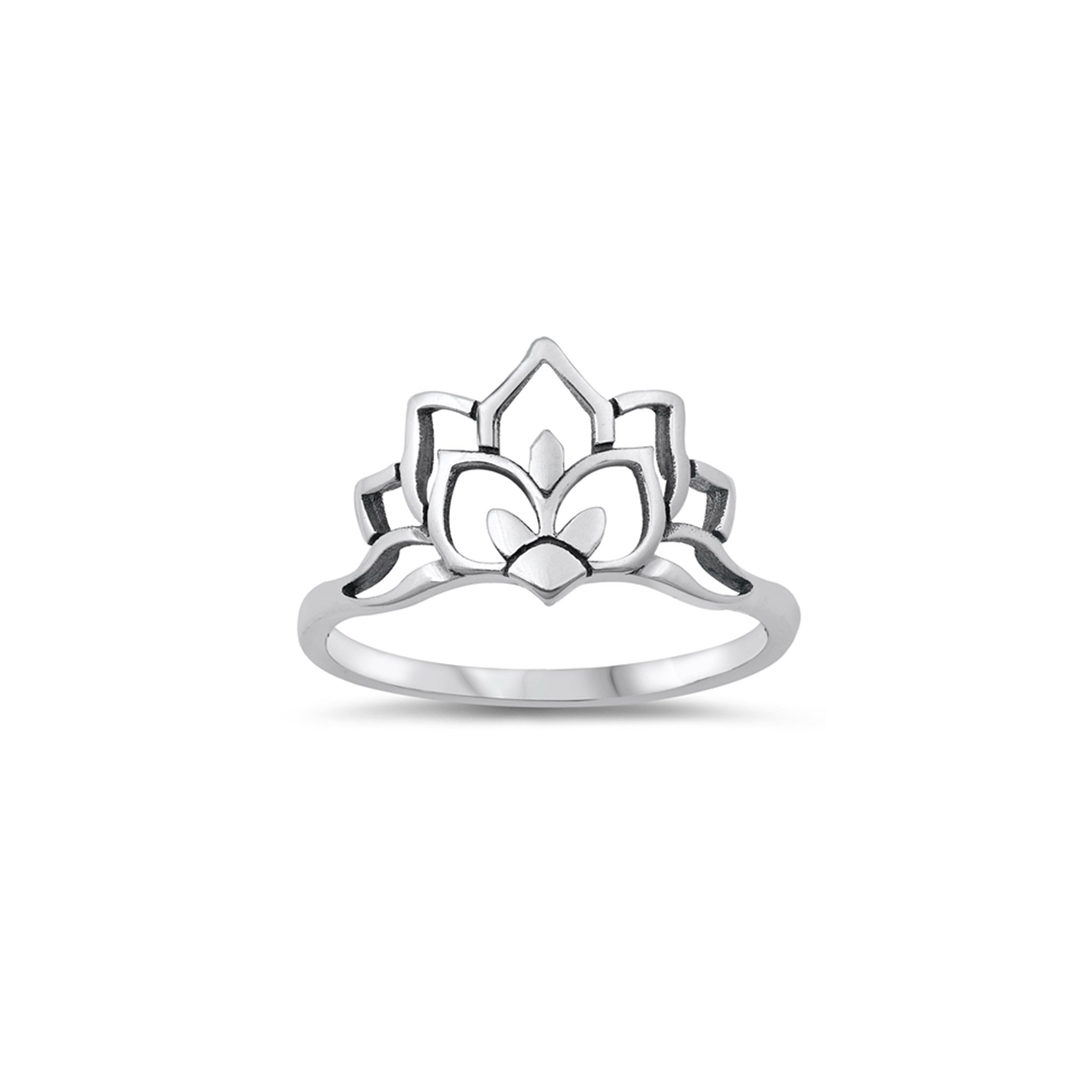 Sterling silver lotus flower ring, oxidized finish, delicate and minimalist design