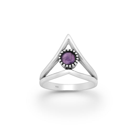 V Amethyst Silver Ring