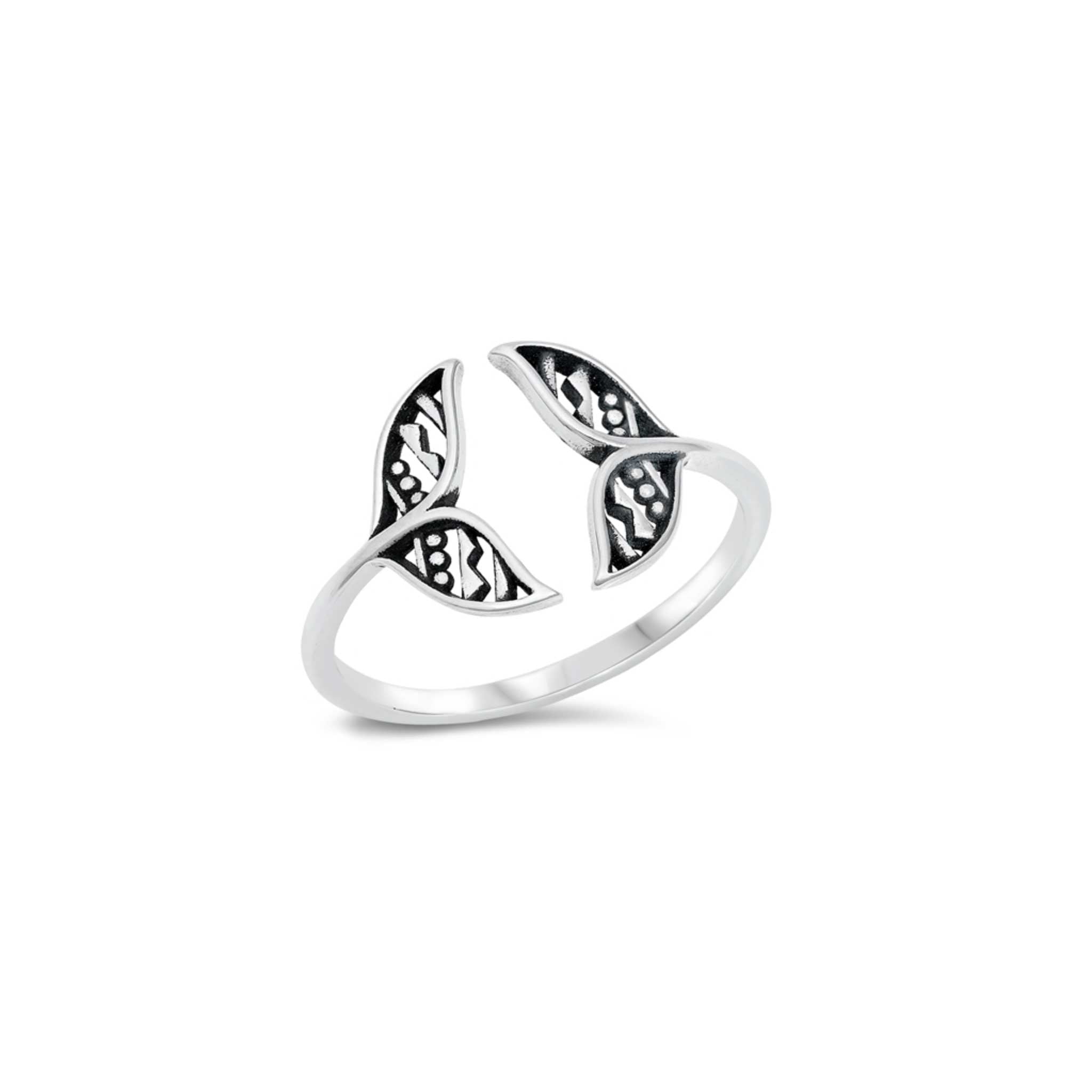 Sterling silver whale tail ring, oxidized ocean-inspired jewelry, open band design