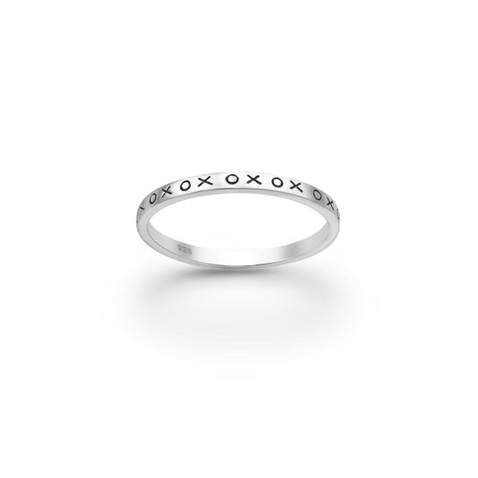 XOXO sterling silver ring, dainty love band, minimalist silver stacking ring